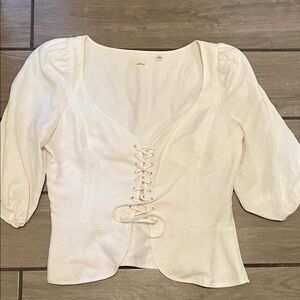 Wilfred White Lace-Up Scoop Neck Peplum Blouse